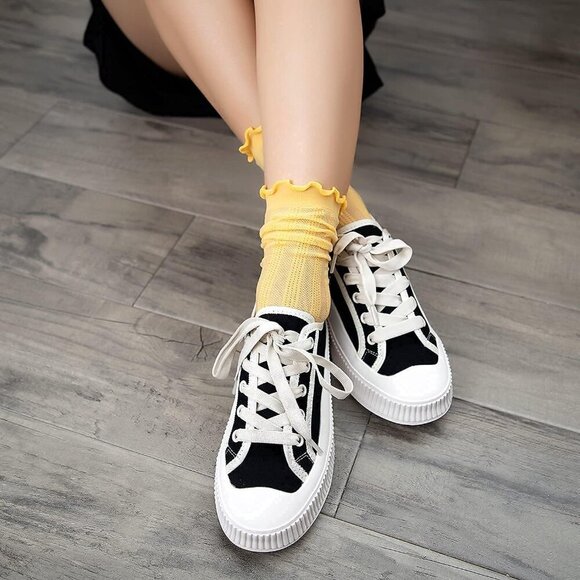 Womens Socks, Ruffle Turn-Cuff Casual Ankle Socks Breathable Cool Knit Cotton Le - Picture 4 of 7